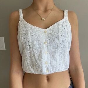 American Eagle Outfitters White Lace Crop Top Womens M Boho Cottagecore Summer